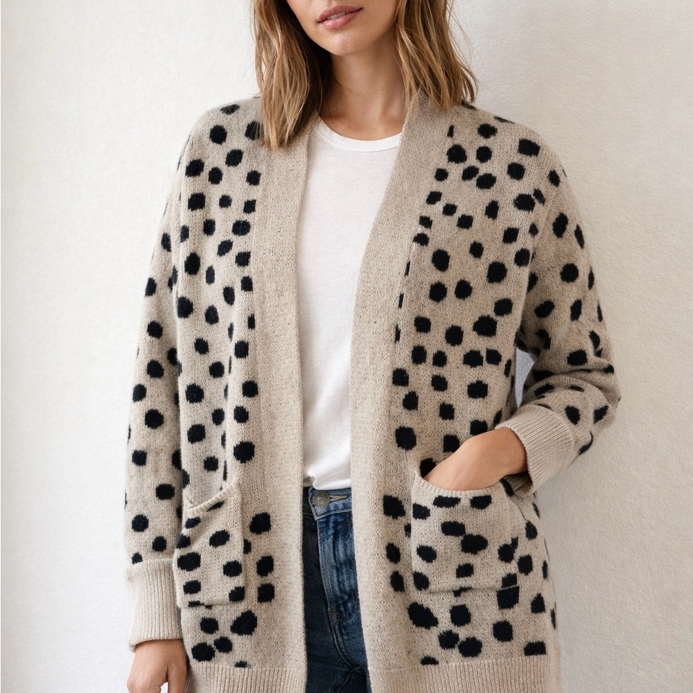 Mi Ami Leopard Print Open Front Cardigan Beige Black Women’s Size S Francesca’s - Picture 1 of 8